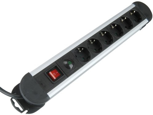 UNITEC Alu-Line Tischsteckdose, 6-fach, 2 m, 1.5 mm², Schalter, ߜS