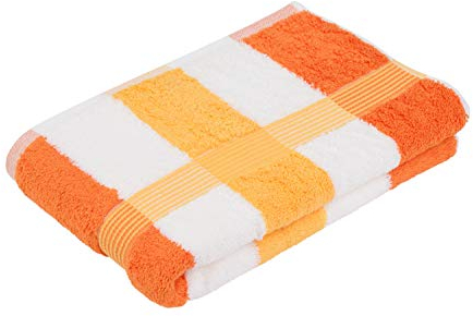 Gözze - New York Streifen Duschtuch, 1er Set, Weiches und saugfähiges Badetuch, 100% Baumwolle, 70 x 140 cm - Orange/Weiß/Gelb