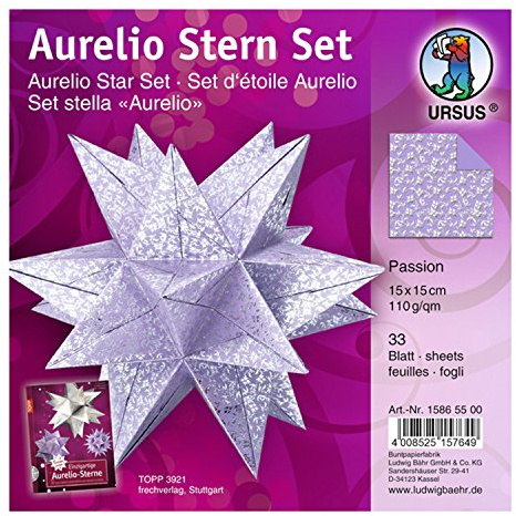 Ursus 15865500 - Faltblätter Aurelio Stern Passion, helllila / silber, 33 Blatt, aus Shimmer Papier 110 g/qm, ca. 15 x 15 cm, durchgefärbt, Vorderseite mit Veredelung, ideal als Weihnachtsdeko