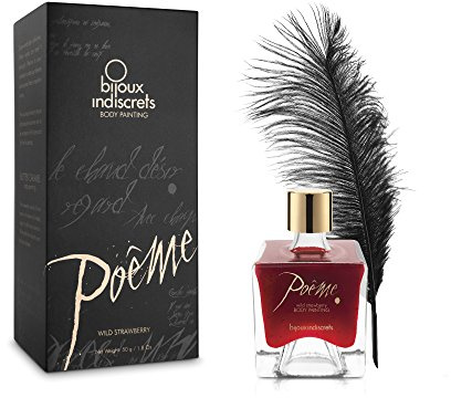 Bijoux Indiscrets Poeme Wild Strawberry Body Paint - essbare Körperfarbe mit dem Geschmack von Erdbeere, mit Feder, 50 ml
