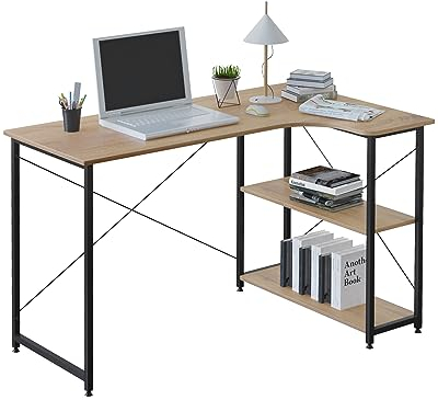 WOLTU Schreibtisch mit Regal & Stauraum, Eckschreibtisch Computertisch Homeoffice, Bürotisch fürs Arbeitszimmer Schlafzimmer, 120x73x72 cm, Heller Eiche+Schwarz