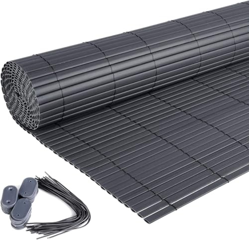 Laneetal PVC Sichtschutzmatte 100x300cm Sichtschutzzaun Balkonverkleidung mit Befestigungsset, Wasserdicht Windschutz Sichtschutz ohne Bohren für Balkon Garten Terrasse, Grau