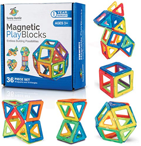 Sunny Auntie Sunny Auntie Magnetische Bausteine, magnetisches Fliesen-Set, Spielzeug für 3, 4, 5, 6, 7, 8 Jahre alte Jungen und Mädchen – Kinder und Kleinkinder, STEM-pädagogisches Konstruktionsspielz