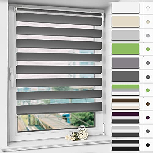 Magiea Doppelrollo Klemmfix ohne Bohren & mit Bohren, Anthrazit B80 x H130 cm Stoffbreite 76 cm, Klemmrollo lichtdurchlässig und Blickdicht, Fensterrollo Sonnenschutzrollo für Fenster