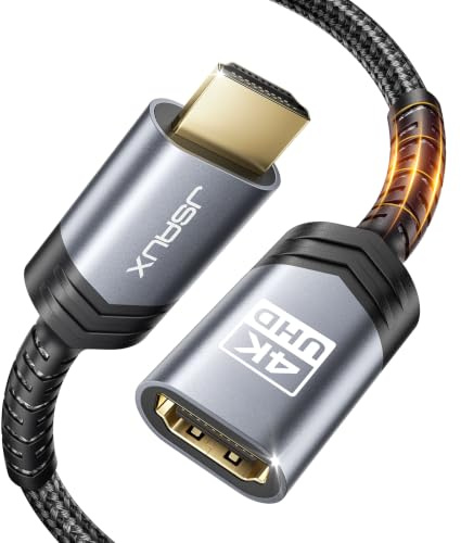 JSAUX HDMI Extension Cable 1M - High Speed 2.0 Male to Female Extender With 4K@60Hz HDR, 3D, 18Gbps, ARC, Ethernet for TV Stick, Roku Fire Stick, Blu-Ray, PS3/PS4 - Grey
