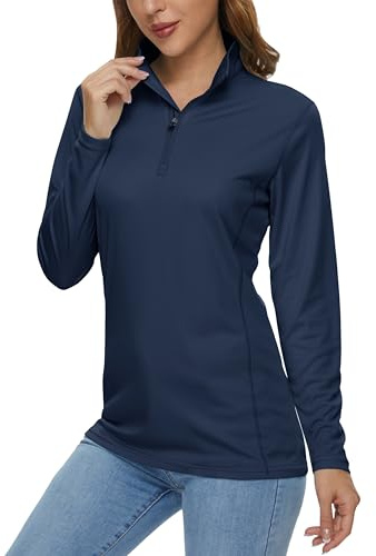 MAGCOMSEN Womens Long Sleeve Tops Quarter Zip UPF 50+ Golf Shirt Rash Guard