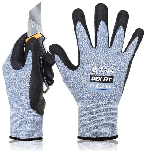 DEX FIT 15 Gauge Level 4 Dünne Schnittschutzhandschuhe Cru553; Griff, 3D-Komfort-Passform, Leicht und Langlebig, Touchscreen-Kompatibel für Präzise Arbeiten, Waschbar; Blau XL (10) 1 Paar