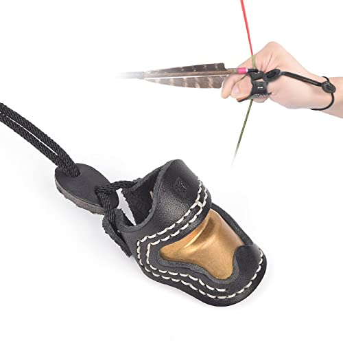 Elong Weiches Leder & Messing Daumenschutz Ming Guang Bogenschießen Daumenring für Traditionellen Recurvebogen Fingerschutz Beschützer Schießhandschuh