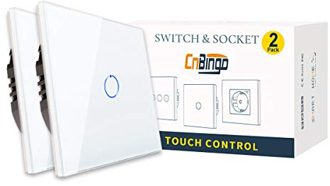 CNBINGO 2 Pack Toggle Switch Dimmer Switch, Single White Touch Switch, Neutral Conductor is Not Required, White Glass Panel with LED Backlight, 1-Gang, AC 240V 200W