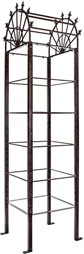 H Potter 7 Ft Heavy Duty Garden Obelisk Trellis – 62 LB Solid Steel Climbing Rose Tower with 12” Ground Stakes, Charcoal Brown (GAR643)