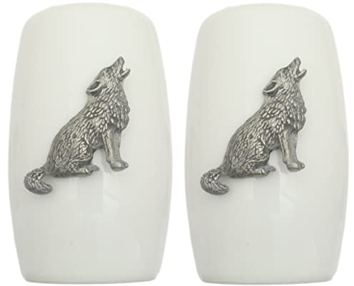 Wolf Howling China Salt and Pepper Shakers Cruet Set Modern White CSP 399