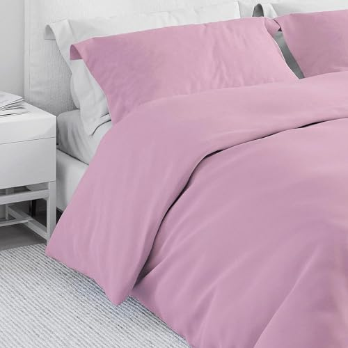 Corredocasa Set Copripiumino Una Piazza e Mezza in Cotone Morbidissimo, Made in Italy - Invernale, Tinta Unita con Sacco per Piumone e 1 Federa - Traspirante (Rosa, Una Piazza e Mezza)
