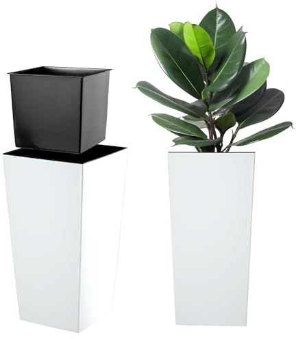 KADAX Pflanzkübel mit Innentopf, Höhe 57.5cm, 29x29cm, ca. 24L – Weiß, Frostsicherer Blumentopf für Innen & Außen, Garten, Balkon & Terrasse, UV-beständig, wetterfest