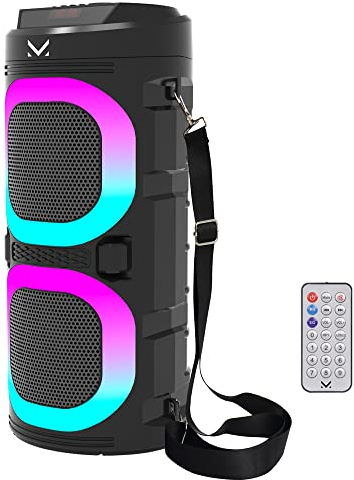 Majestic FIRE 9 – Speaker bluetooth, 3 effetti luci LED, ingressi USB/microSD/AUX-IN/MIC, Batteria ricaricabile, funzione TWS, telecomando, Impugnatura e tracolla per il trasporto