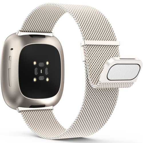 Yoohoo Edelstahl Metall Magnet Armband Kompatibel Mit Fitbit Versa 3/4, Sense/Sense 2 - Ersatzarmband für Damen Und Herren