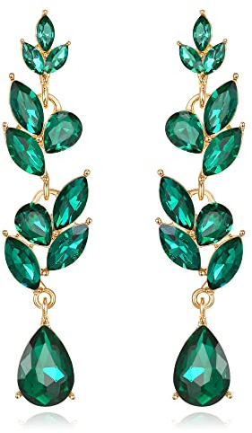 EVER FAITH Blatt Ohrringe Hochzeit Kristall baumeln Tropfen Marquise Art Deco Strass Kronleuchter für Damen