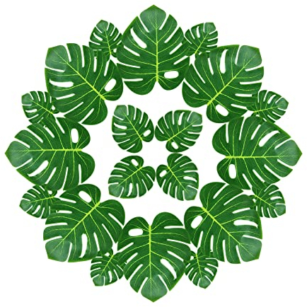 ACONDE 24 hojas de palma artificiales, hojas de monstera, hojas tropicales para oficina, cocina, jardín, decoración de pared, boda, fiesta
