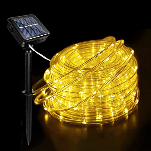 Acxilexy Solar Lichterkette, 12 M 100 LEDs Wasserdicht Flexible Solar Lichtschlauch, LED Schlauch Lichterkette PVC Rope mit 8 Beleuchtungsmodi für Aussen, Innen, Party und Weihnachten Deko