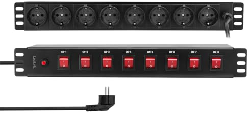 LogiLink PDU8D01-19 - Regleta de 8 enchufes, Cada Toma se Puede Cambiar Individualmente, con protección contra sobrecarga