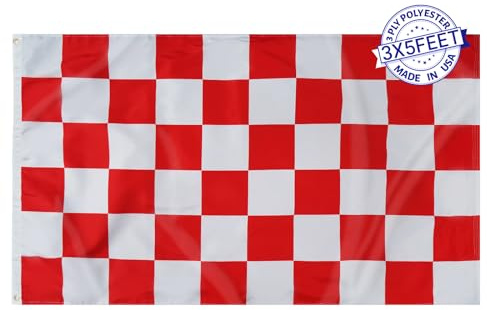 AMZFLAG Drapeau à damier rouge et blanc de course - 0,9 x 1,5 m - 3 plis - Pour voiturette de golf, voiture, vélo, sport, course rouge et blanc - Pour l'extérieur