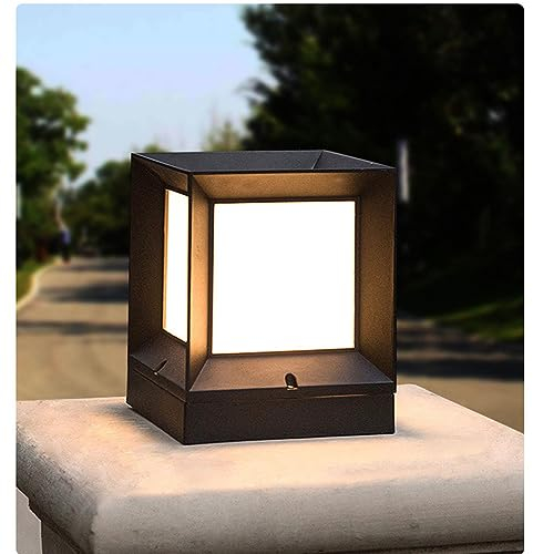 Quevia-Eletro Außen Sockelleuchte Anthrazit E27 Wasserdichte Aluminiumguss/Acryl Platz Säule Lampe Villa Rasen Landschaft Hof Garten Terrasse Boden Pollerleuchte Wegeleuchte,IP54, 22 * 22 * 27CM
