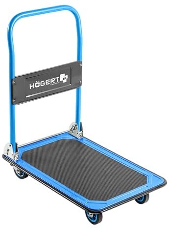 Högert Technik - Carro de Mano de 730 x 470 mm - Capacidad de Carga de hasta 150 kg - 2 Volantes y 2 Ruedas fijas y Rectas - Asas para Carretilla de Transporte