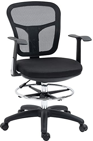 Vinsetto Bürostuhl, Ergonomischer Zeichenstuhl, 95-115 cm Computerstuhl mit Armlehne, Schreibtischstuhl mit Fußstütze, Drehstuhl für Büro, Wohnzimmer, Mesh, Schwarz