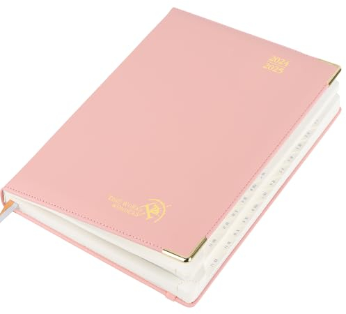 POPRUN Premium Kalender 2025 Wochenplaner (Aug.2024-Dez.2025), ca. A4 (26,5 x 21,5 cm), 17-Monate-Terminplaner, Buchkalender 2025 Hardcover mit Vergoldete Schutzecken, 100 GSM Papier - Zartrosa