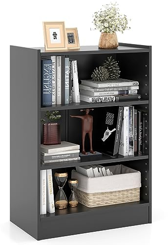 GIANTEX Bücherregal mit 3 Fächern, Offenes Standregal mit 18-stufig verstellbaren Regalen, Holzregal Würfelregal mit Kippschutzvorrichtung, Holz-Regaleinheit für Wohnzimmer Arbeitszimmer, 50x30x75 cm