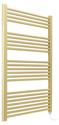 NWT Direct Fixed Temperature Electric Straight Brushed Brass Towel Rail Radiator Bathroom Heater (Pre-Filled) - 600mm (w) x 1200mm - 600w Element