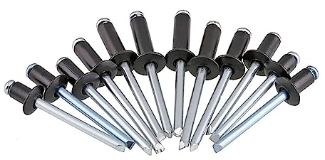 Schwarze Blindnieten, Blindnieten, 4 mm Aluminium-Popnieten, schwarze offene Blindnieten, großer Flansch, verschiedene Längen (Größe: 10 Stück, Farbe: M4 x 8)(Size:M4x18)