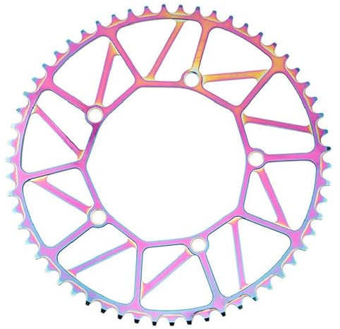 MAYANGYANG Kettenblatt Kettenblatt Kurbelgarnitur 130 BCD Hohl 46/48/50/52/54T/56T/58T Single Speed ​​Bahnrad Breites schmales Kettenblatt rund 130bcd Kettenblatt 38 ZäHne(54t,Rainbow)