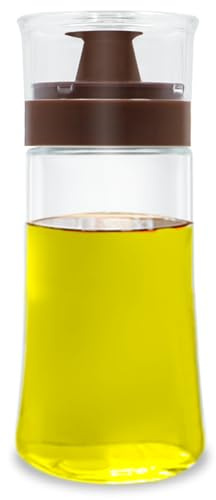 Leak-proof Oil Dispenser Bottle with Pourer, 180ml/6oz Glass Olive Oil and Vinegar Cruet, Well Sealed for Outdoor Camping Picnic Kitchen, Brown