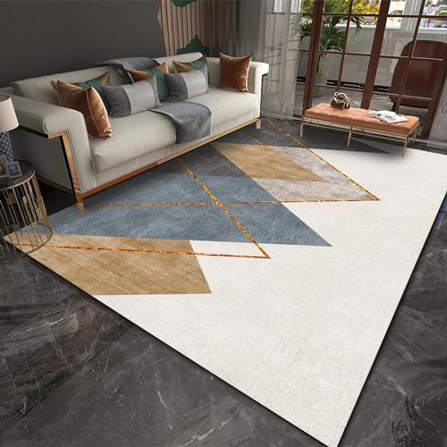 Esstisch Teppich Strapazierfähiger waschbarer Teppich Creme braun grau geometrisches Design,Flur läufer rutschfest deko Boden,180x250cm