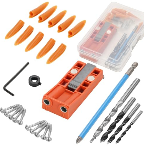 Pocket Hole Jig Kit Woodworking Drill jig with Step Drill Driver Bit Screws Allen Wrench Accessories,Woodworking Oblique Holes Drilling Tools