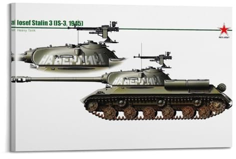 JTLFXY Poster mit sowjetischem Panzer aus dem Zweiten Weltkrieg (IS-3, 1945), Poster mit schwerem Panzer, dekoratives Gemälde, Leinwand, Wandposter und Kunstdruck, moderne