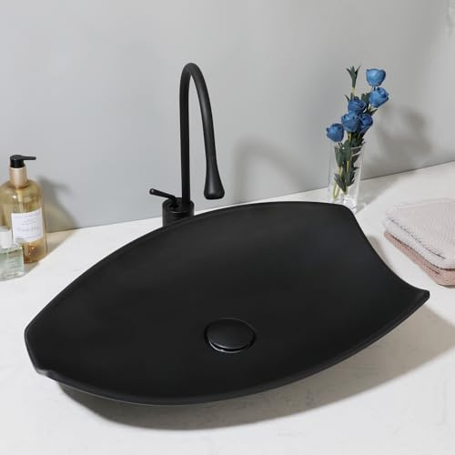 KECTIAKL 21 Inch Black Bathroom Vessel Sink Set (Irregular Rectangular)