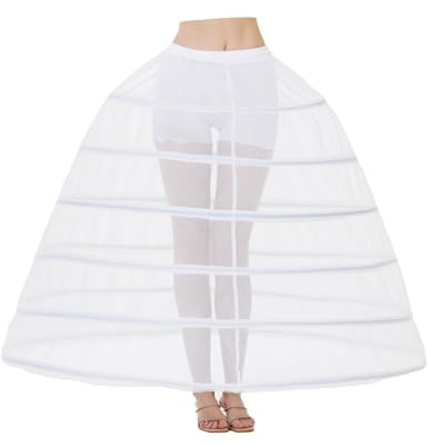 BEAUTELICATE Women’s Petticoat Underskirt Crinoline With 6 Hoops Adjustable Waistband White Floor Length Half Slip For Big Ball Gown Luxury Heavy Wedding Dress Halloween Costume, L-XL