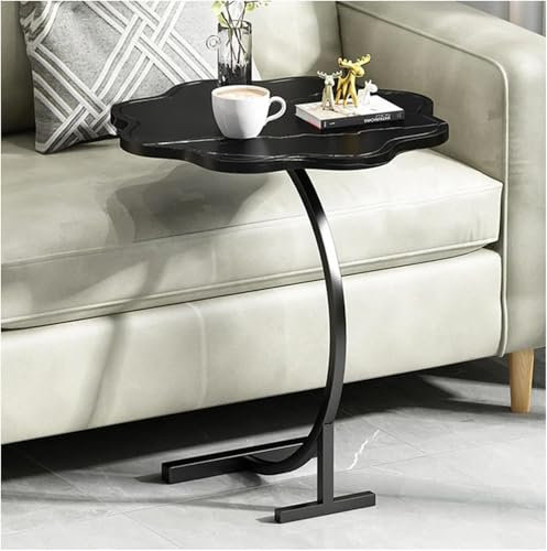 SXRLOZ Beistelltisch C Form Kaffeetisch, Nachttisch Beistelltisch Sofa Beistelltisch, wasserdicht Dickes Holzmaterial mit Metallrahmen, für kleinen Raum/Wohnzimmer/Schlafzimmer(Black)