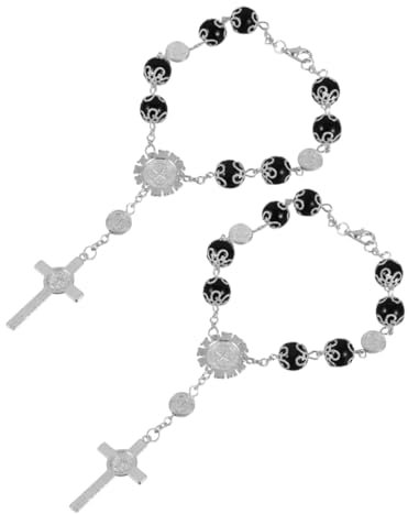 HAWILLOSCH Einzigartiges Auto-Rückspiegel-Zubehör: Rosenkranz- mit Kreuz aus Zinklegierung für die Autoinnenausstattung von Damen