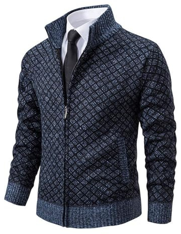 VaiKanhai Cardigan doublé pour homme - Cardigan en maille fine - Col en V classique - Pour l'hiver - Chaud et doux - Avec fermetures éclair et poches