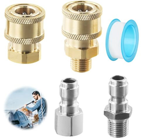 YPLonon 4PCS - Adattatore per pulitore ad alta pressione, connessione rapida da 1/4 , attacco rapido del tubo per alta pressione in ottone accoppiatore da 0,64 cm per tubo della lavatrice elettrica