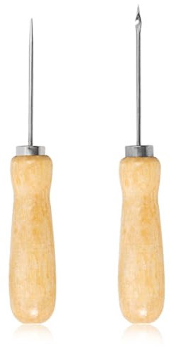 OQKAHIV Set di 2 Punteruoli in Legno con Manico per Cucito a Mano e Pelle - Punteruoli da Cucito, Strumenti per Punzonatura, strumento artigianale per pelle fai da te, per cucire e perforare la pelle