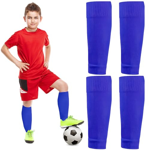 2 paires de chaussettes de football pour enfants, manches élastiques pour chaussettes pour enfants, chaussettes de football coupées pour enfants, chaussettes de sport pour le football (bleu)
