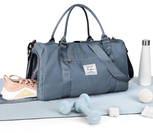 HYC00 Bolsa Gimnasio Deportiva Mujer Hombre Bolsa de Deporte Grande Bolso de Gimnasio con Compartimento Zapatos y Pocket Wet Bolsa Fitness Bolsas de Deporte de Mujer Piscina Gym Bag Women,Gris Azul