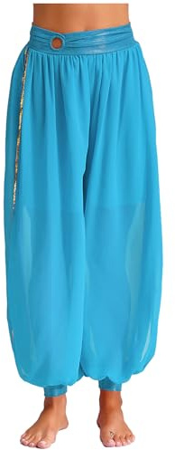 Miutii Women's Belly Dance Bloomers Harem Pants Chiffon Tribal Arabic Trousers Party Performance Costume Light Blue One Size