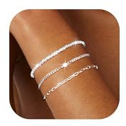 MUCCA 3Pcs Armband Damen Stapelbare armband silber 925 damen Verstellbare armband damen silber mehrlagige Sterling Silber armbänder damen set Geburtstagsgeschenke für Damen