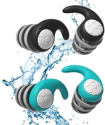 2 Paar wasserdichte Schwimm Ohrstöpsel für Erwachsene, wiederverwendbar, weiches Silikon, perfekt zum Surfen, Tauchen, Pool, Duschen. (grün+schwarz, eine Größe)