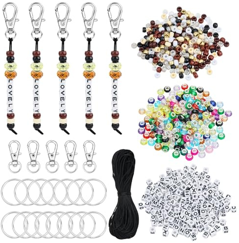 BEEFLYING Perlen SchlüSselanhäNger Bastelset, 750 Stk Erdfarben | DIY SchlüSselanhäNger Selber Machen TaschenanhäNger Set Keychain Making Kit mit Bunten Legierungsringen und Buchstabenperlen