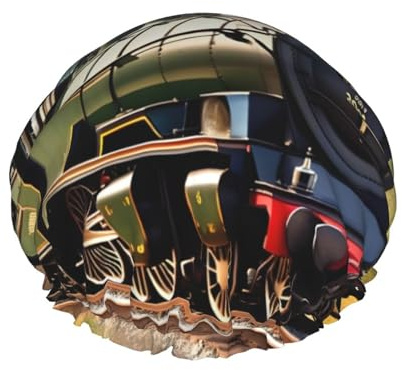 Bonnet de douche réutilisable avec motif petit train à vapeur, double couche, garde les cheveux secs, s'adapte à toutes les têtes